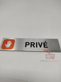 Plaque de porte Aluminium brossé imprimé panneau prive AluSign - 200x50 mm - Double Face adhésif au dos - Impression UV directement sur l'aluminium (Pas de contre collage)