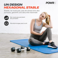 POWRX Haltères de Musculation Hexagonales en Fonte Barre Chromée avec Enveloppe en Caoutchouc Résistant 22.5 kg pour Fitness, Gymnastique Musculaire, à la Maison