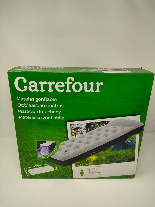 Le lit gonflable Carrefour vu de face, montrant sa surface en velours