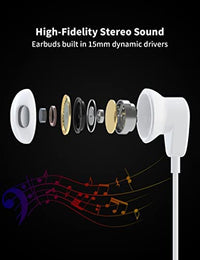 Auriculares internos para iPhone, auriculares estéreo de alta fidelidad con cable y cancelación de ruido con micrófono y volumen integrados