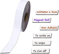 Ruban de Marquage Magnétique Réinscriptible Découpable 10m x 30mm x 1mm Bande Magntica pour Étiquetage, Tableau Blanc, Tableaux Magnétiques etc. Inscriptible Effaçable, Blanc TKD9046-3cm