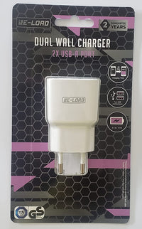 White Dual USB Mains Charger 