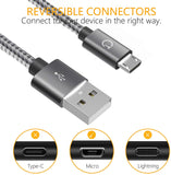 Micro USB Cable [1m+1.5m+2m / Set of 3], Gritin Braided Nylon Samsung Sony HTC
