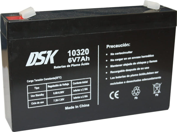 DSK 10320 - 6V 7Ah Sealed Rechargeable AGM Lead Acid Battery.