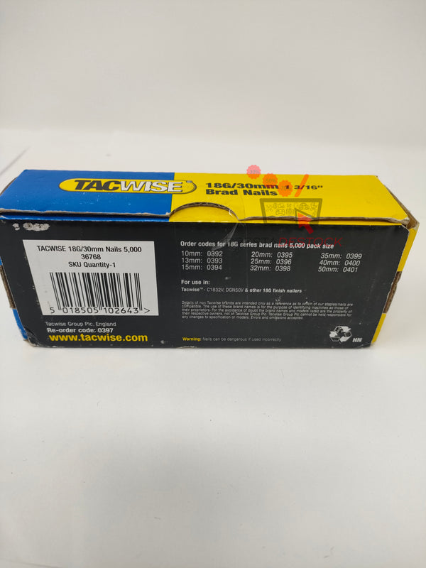 5000 Tacwise 18 Gauge 30mm Brad Clous Galvanisés pour Pistolets à Clous 18G - 0397