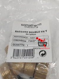 SOMATHERM FOR YOU - Dérivation 2 voies écrou tournant 20/27 M20/27 -Raccord laiton 20/27 en Y pour alimentation de 2 appareils sanitaires 20/27 tels qu'une machine à laver ou lave vaisselle