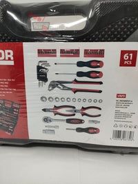 Vue de la mallette à outils Kreator ouverte, montrant les 61 outils bien rangés