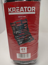 Vue de la mallette à outils Kreator ouverte, montrant les 61 outils bien rangés