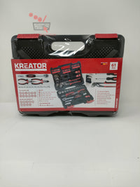 Vue de la mallette à outils Kreator ouverte, montrant les 61 outils bien rangés