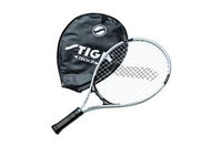 Raquette de tennis pour enfant STIGA JR TECH 21 de couleur blanche et noire, avec sa housse.